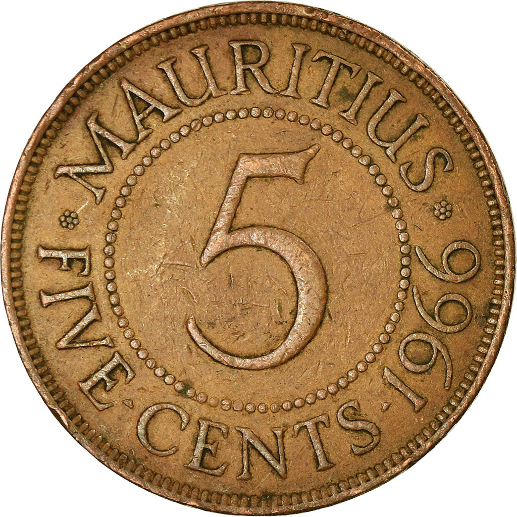 Coin, Mauritius, Elizabeth II, 5 Cents, 1966, EF(40-45), Bronze, KM:34