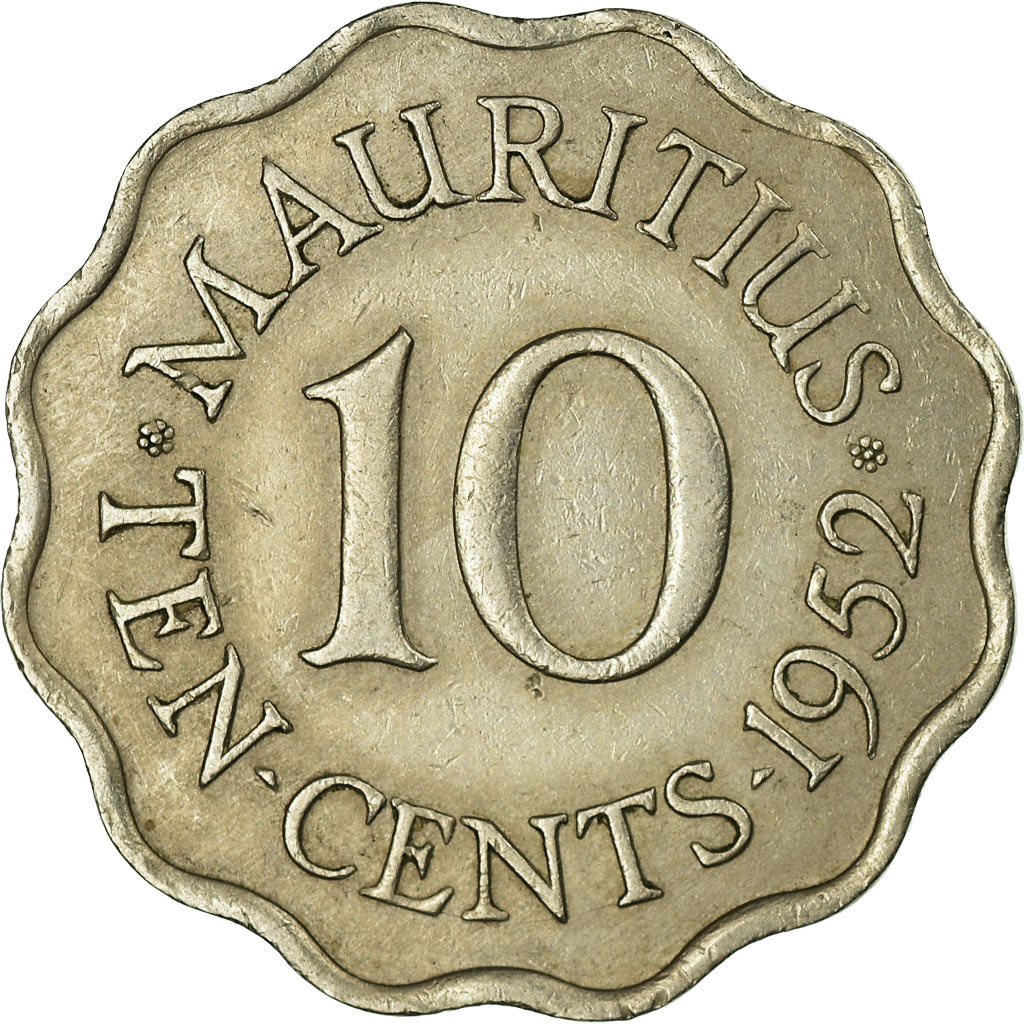 Coin, Mauritius, George VI, 10 Cents, 1952, EF(40-45), Copper-nickel, KM:30