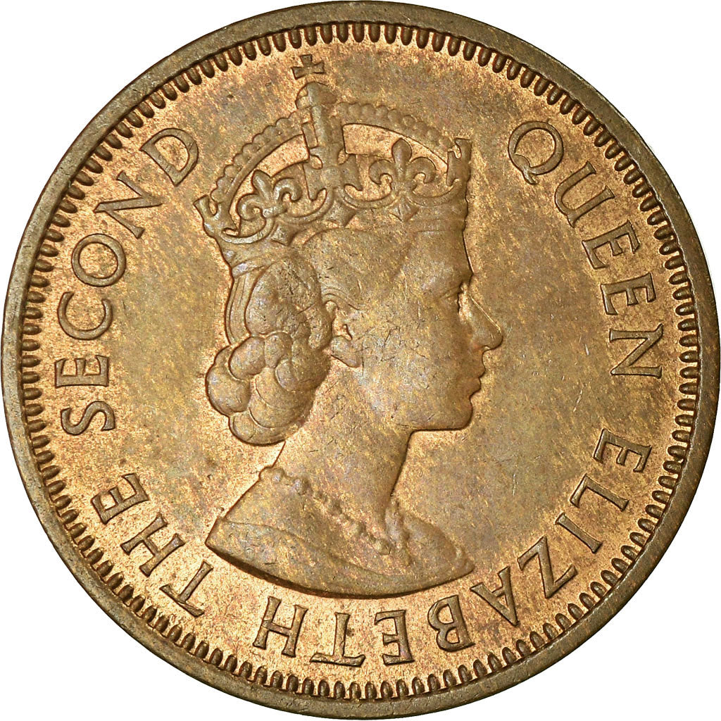 Coin, Mauritius, Elizabeth II, 2 Cents, 1955, EF(40-45), Bronze, KM:32