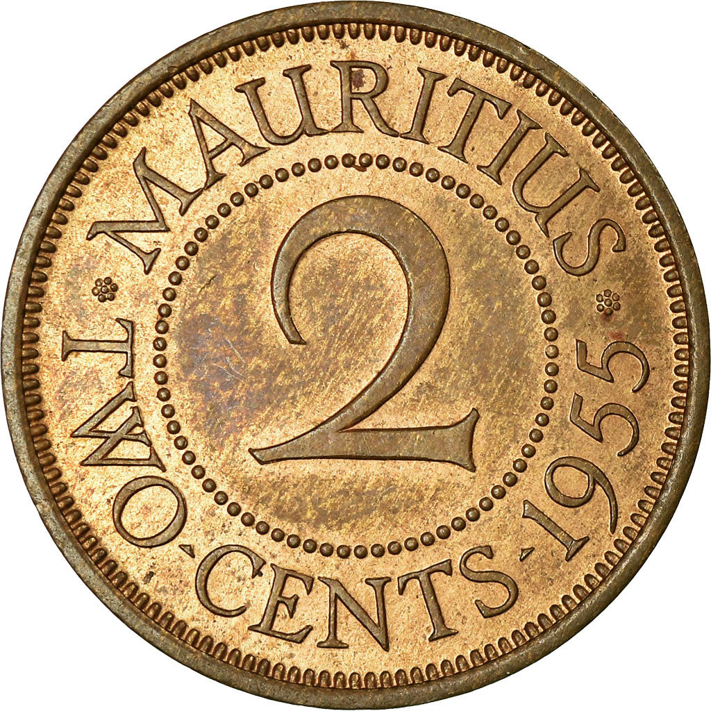 Coin, Mauritius, Elizabeth II, 2 Cents, 1955, EF(40-45), Bronze, KM:32