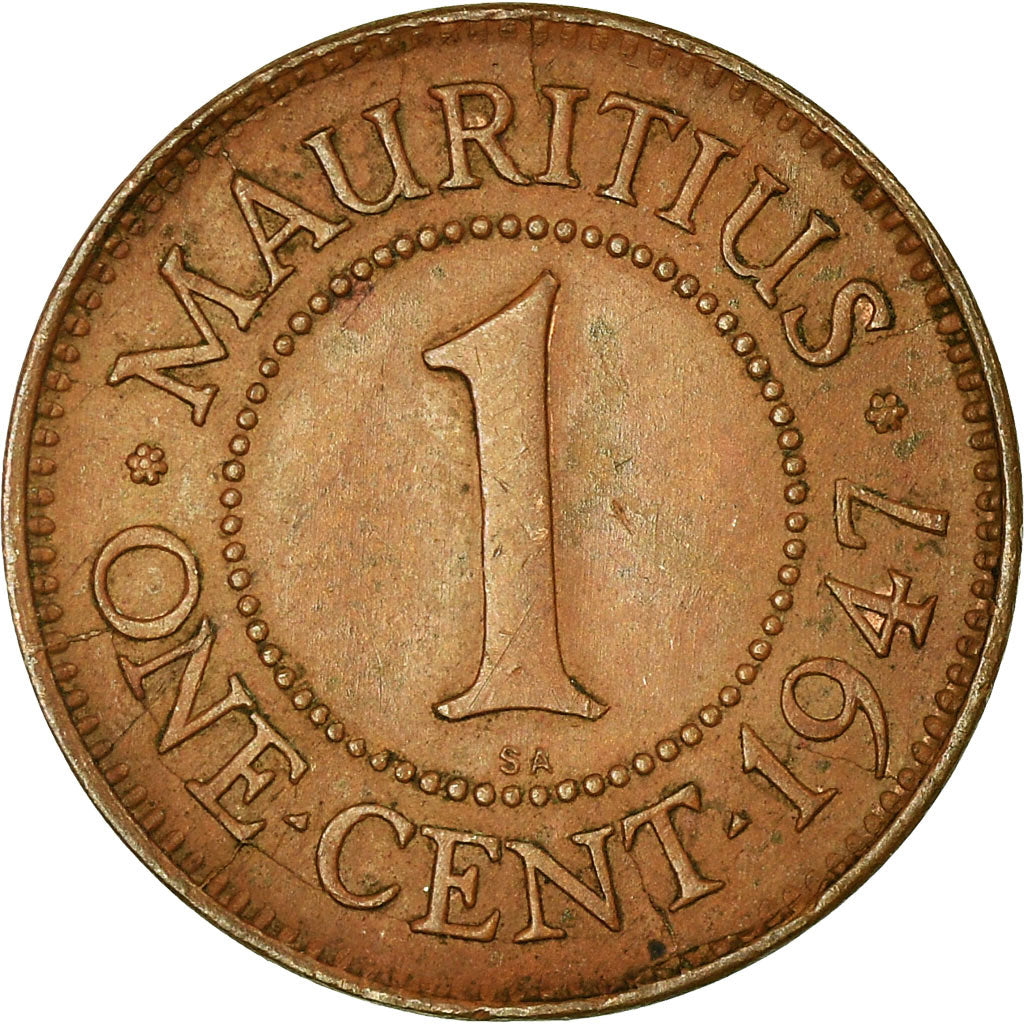 Coin, Mauritius, George VI, Cent, 1947, Pretoria, EF(40-45), Bronze, KM:21