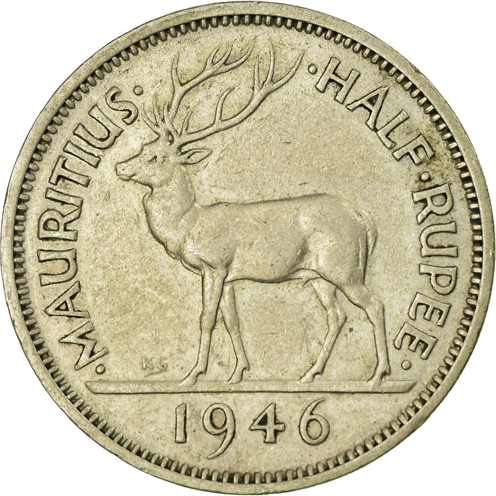 Coin, Mauritius, George VI, 1/2 Rupee, 1946, EF(40-45), Silver, KM:23