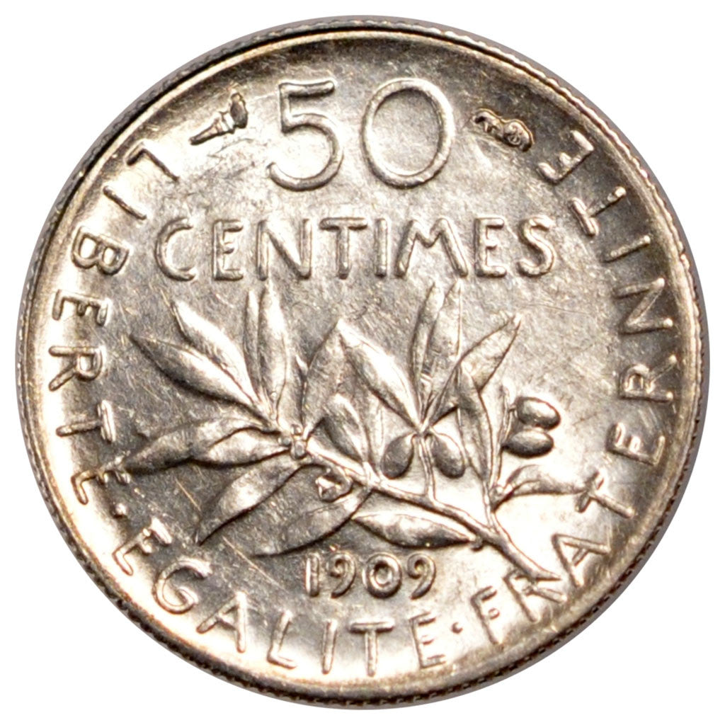 Coin, France, Semeuse, 50 Centimes, 1909, AU(55-58), Silver, Gadoury:420