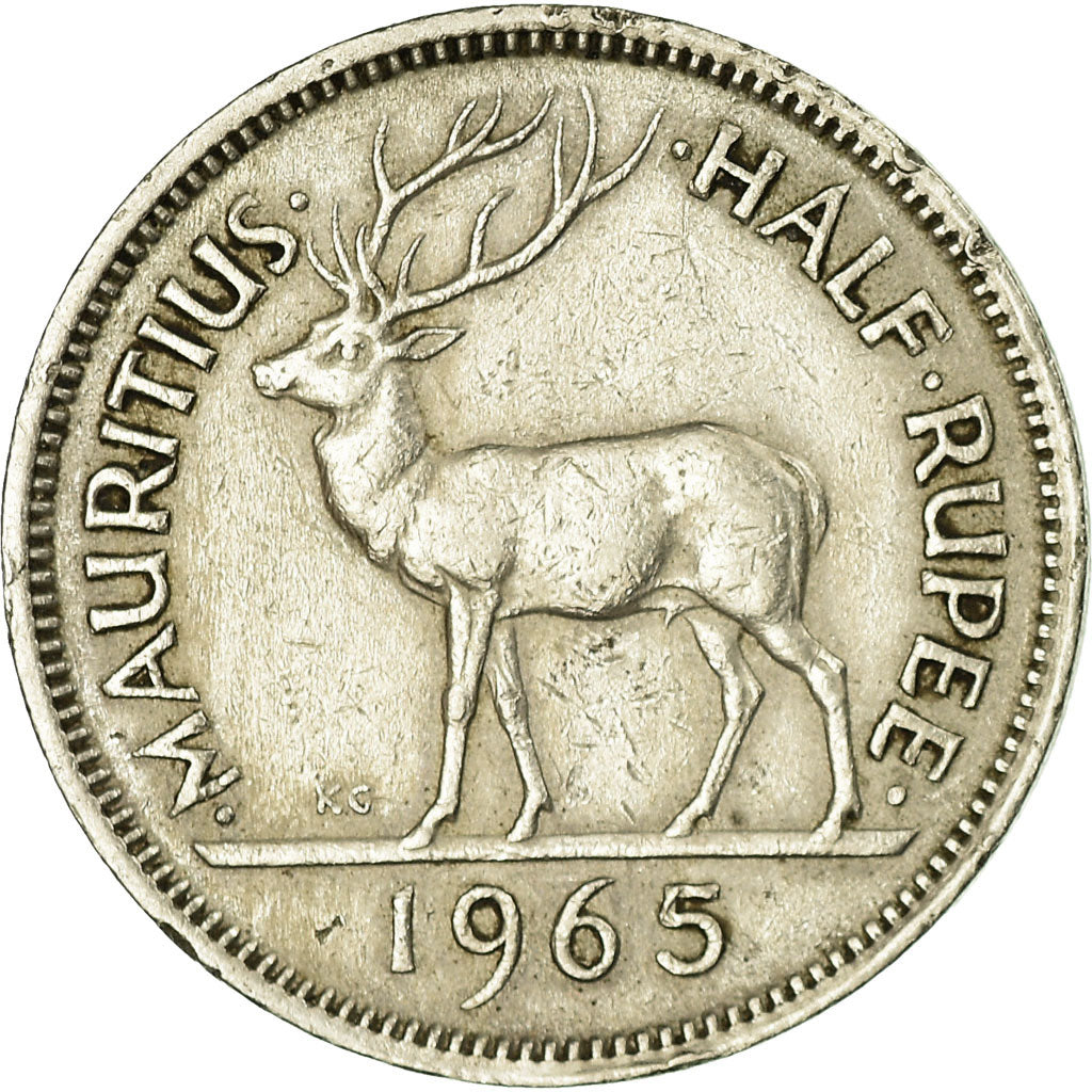 Coin, Mauritius, Elizabeth II, 1/2 Rupee, 1965, EF(40-45), Copper-nickel