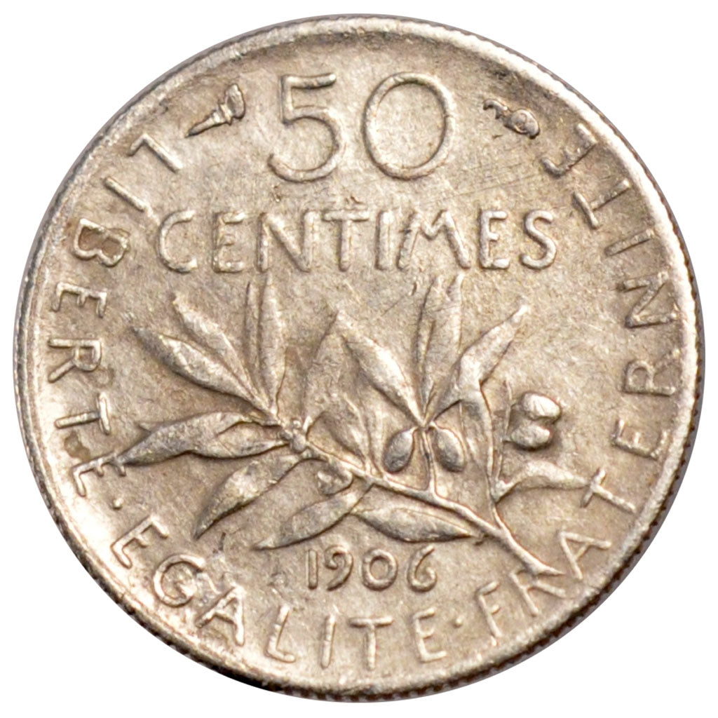 FRANCE, Semeuse, 50 Centimes, 1906, Paris, KM #854, EF(40-45), Silver, 18.1,...