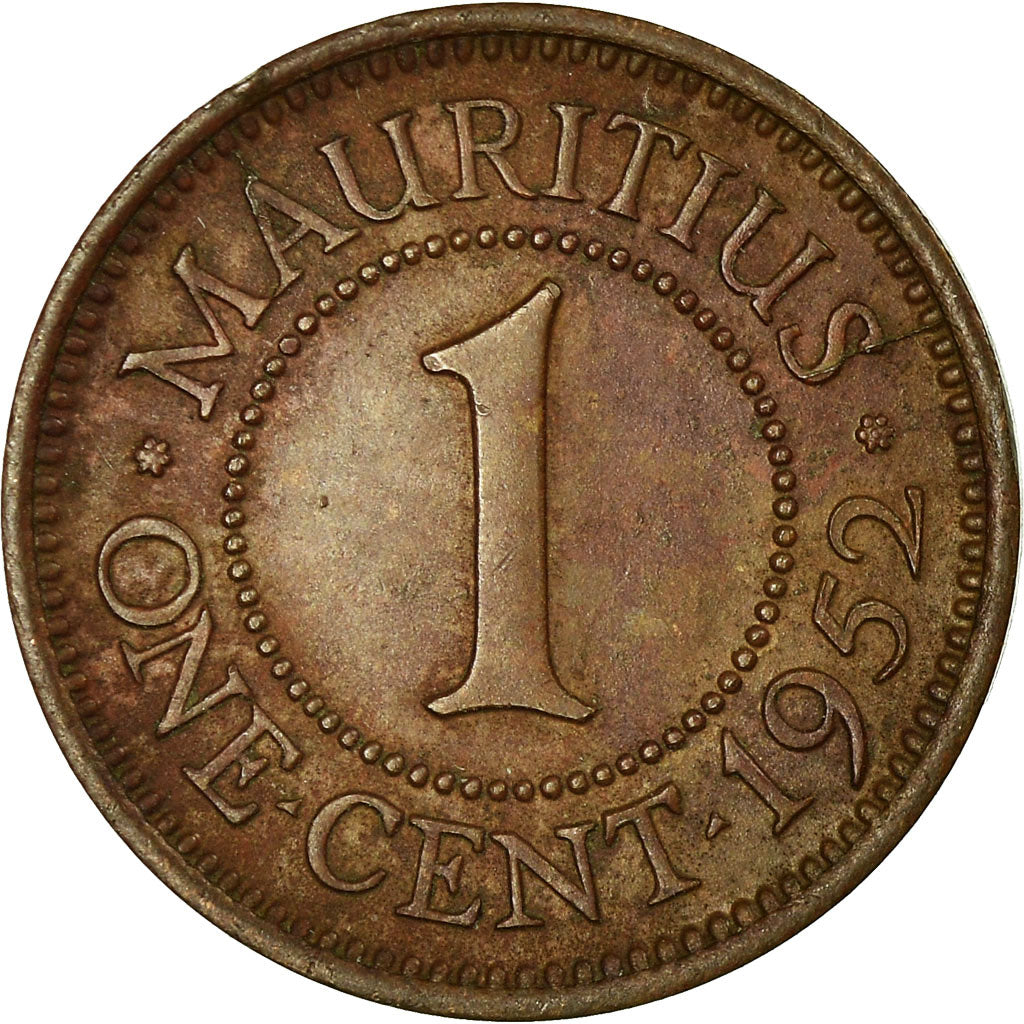Coin, Mauritius, George VI, Cent, 1952, EF(40-45), Bronze, KM:25