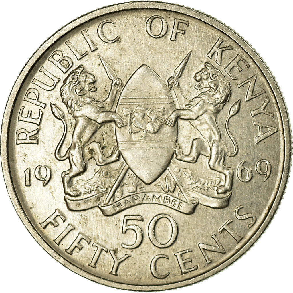 Coin, Kenya, 50 Cents, 1969, AU(55-58), Copper-nickel, KM:13