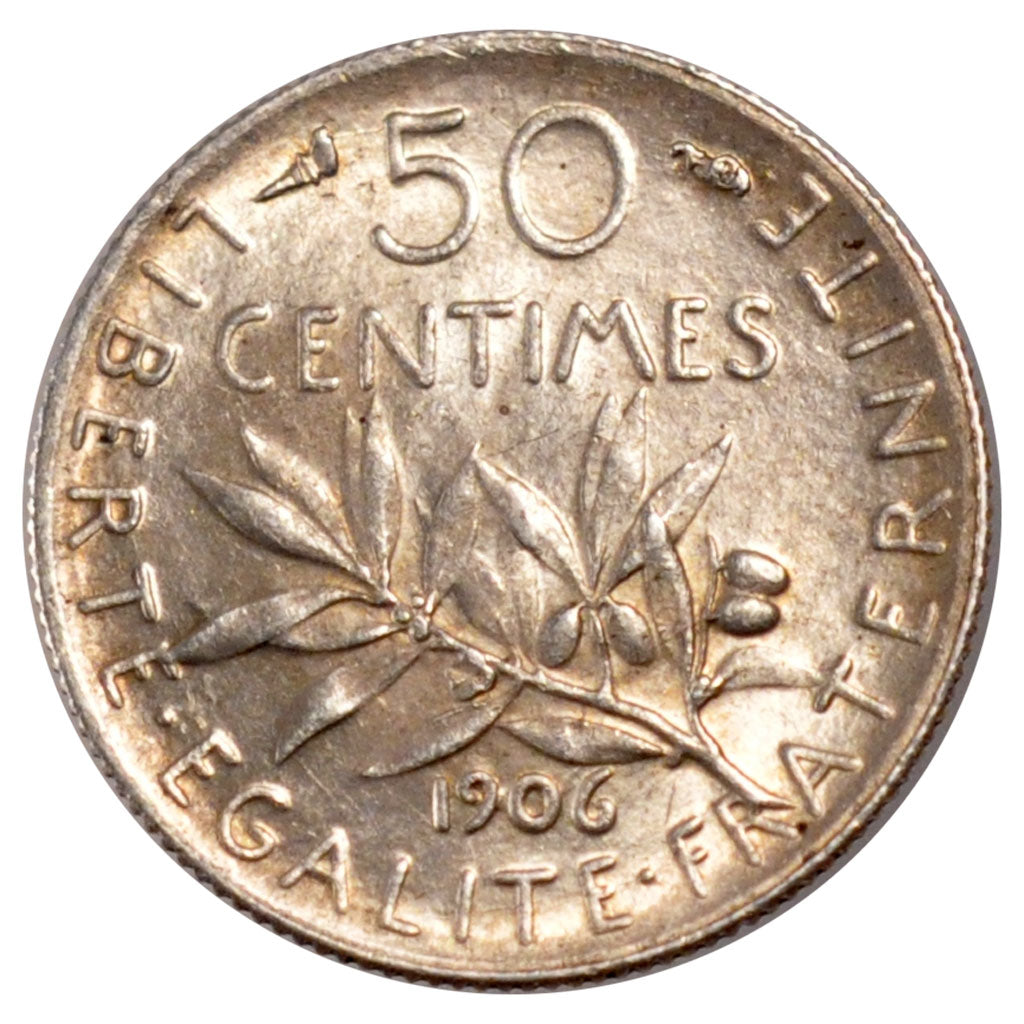 FRANCE, Semeuse, 50 Centimes, 1906, Paris, KM #854, MS(60-62), Silver, 18.1,...