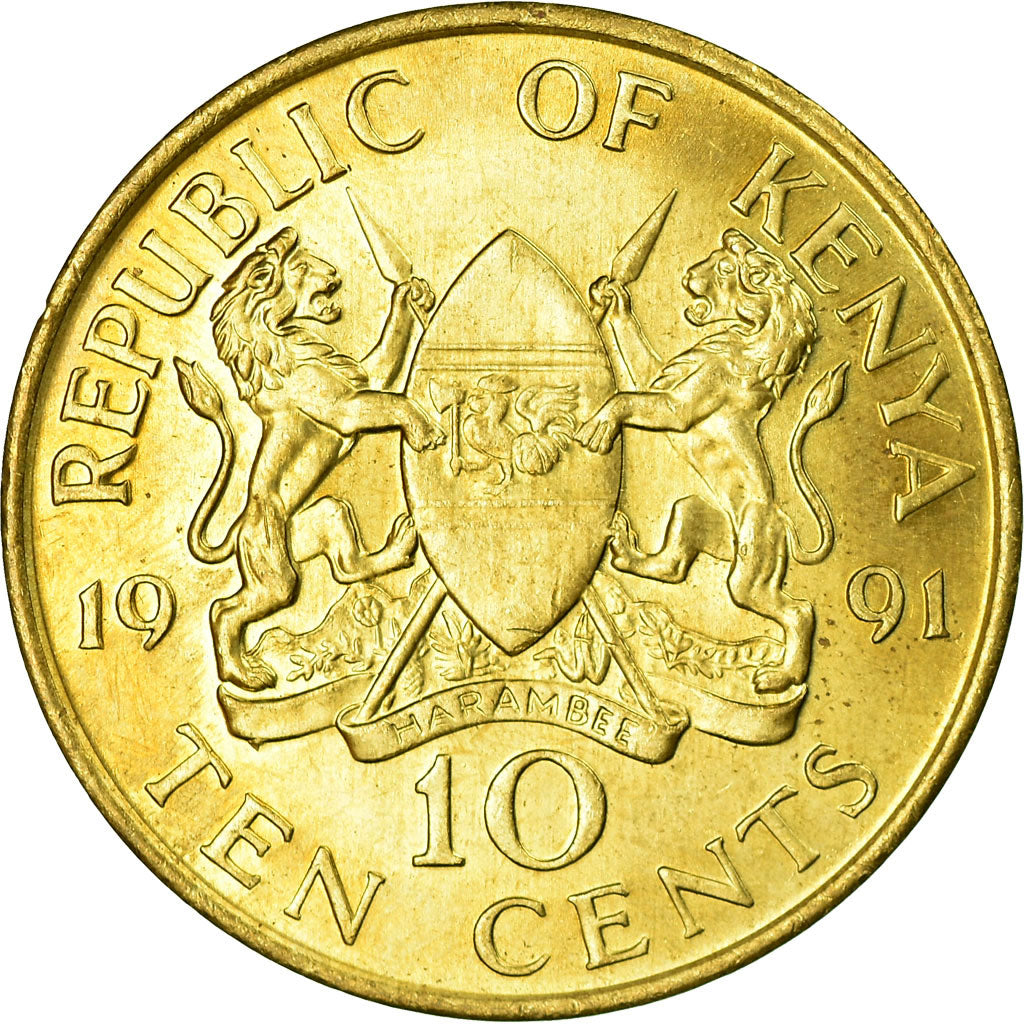Coin, Kenya, 10 Cents, 1991, British Royal Mint, AU(55-58), Nickel-brass, KM:18