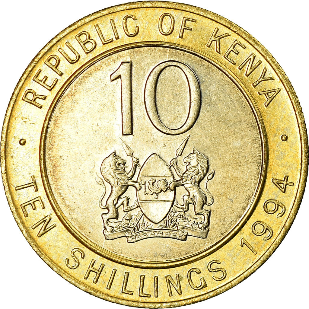 Monnaie, Kenya, 10 Shillings, 1994, British Royal Mint, SUP, Bi-Metallic, KM:27