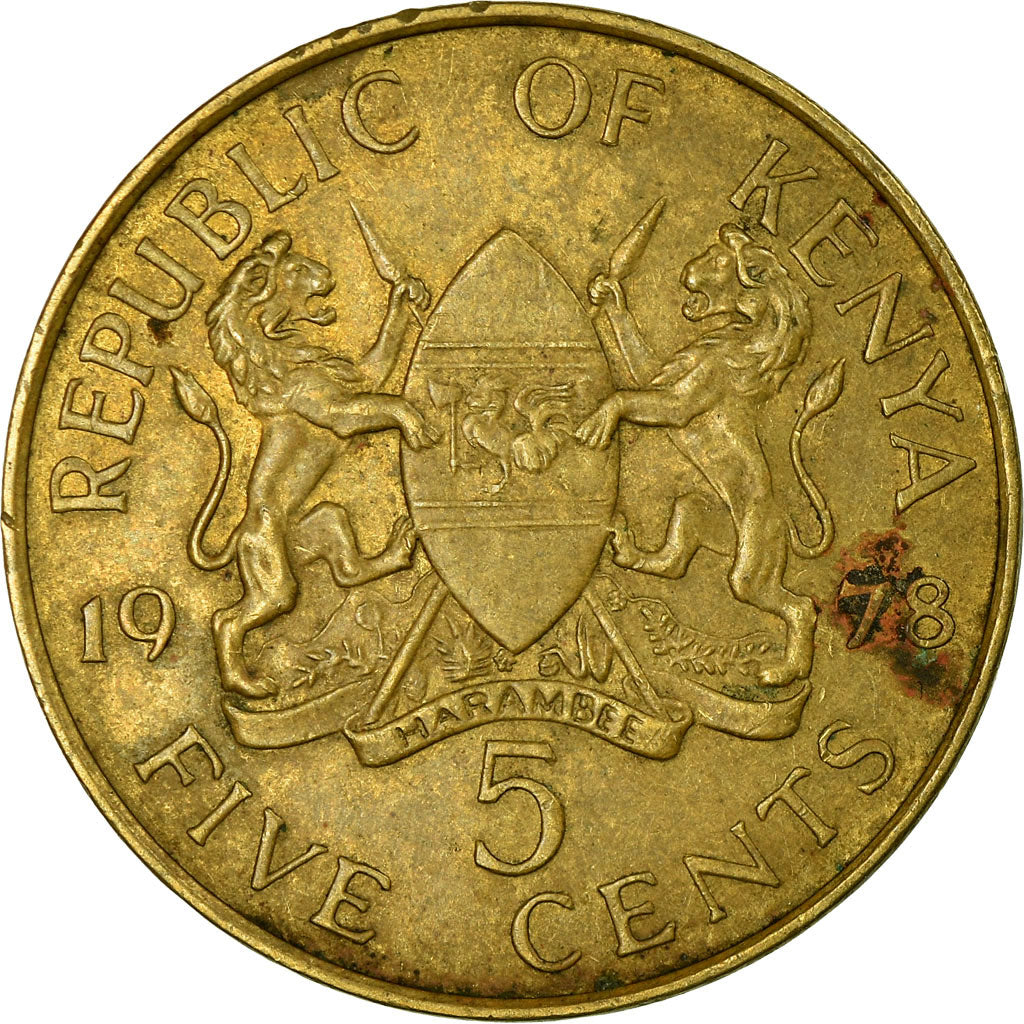 Moneda, Kenia, 5 Cents, 1978, BC+, Níquel - latón, KM:10