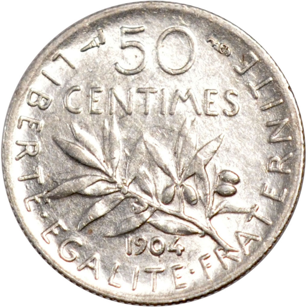 FRANCE, Semeuse, 50 Centimes, 1904, Paris, KM #854, AU(50-53), Silver, 18.1,...