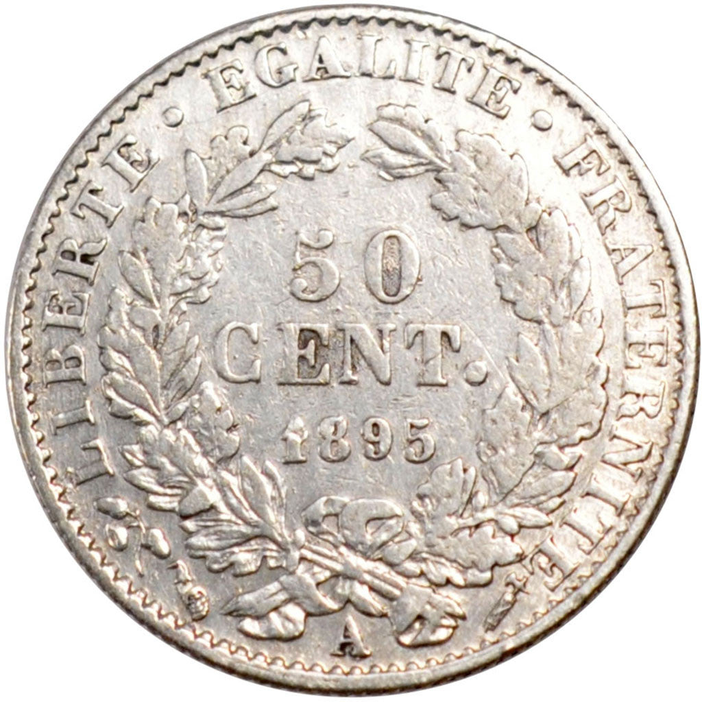 FRANCE, Cérès, 50 Centimes, 1895, Paris, KM #834.1, EF(40-45), Silver, 18, G...