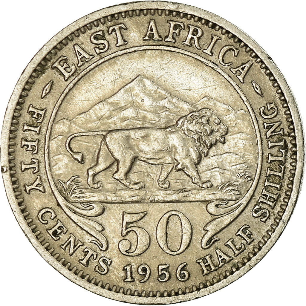 Coin, EAST AFRICA, Elizabeth II, 50 Cents, 1956, EF(40-45), Copper-nickel, KM:36