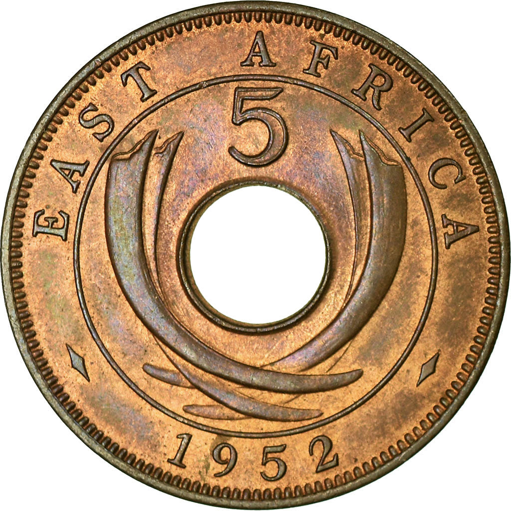 Coin, EAST AFRICA, George VI, 5 Cents, 1952, EF(40-45), Bronze, KM:33