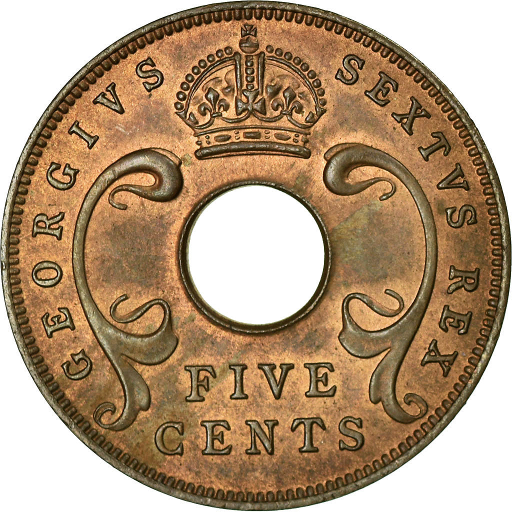 Coin, EAST AFRICA, George VI, 5 Cents, 1952, EF(40-45), Bronze, KM:33