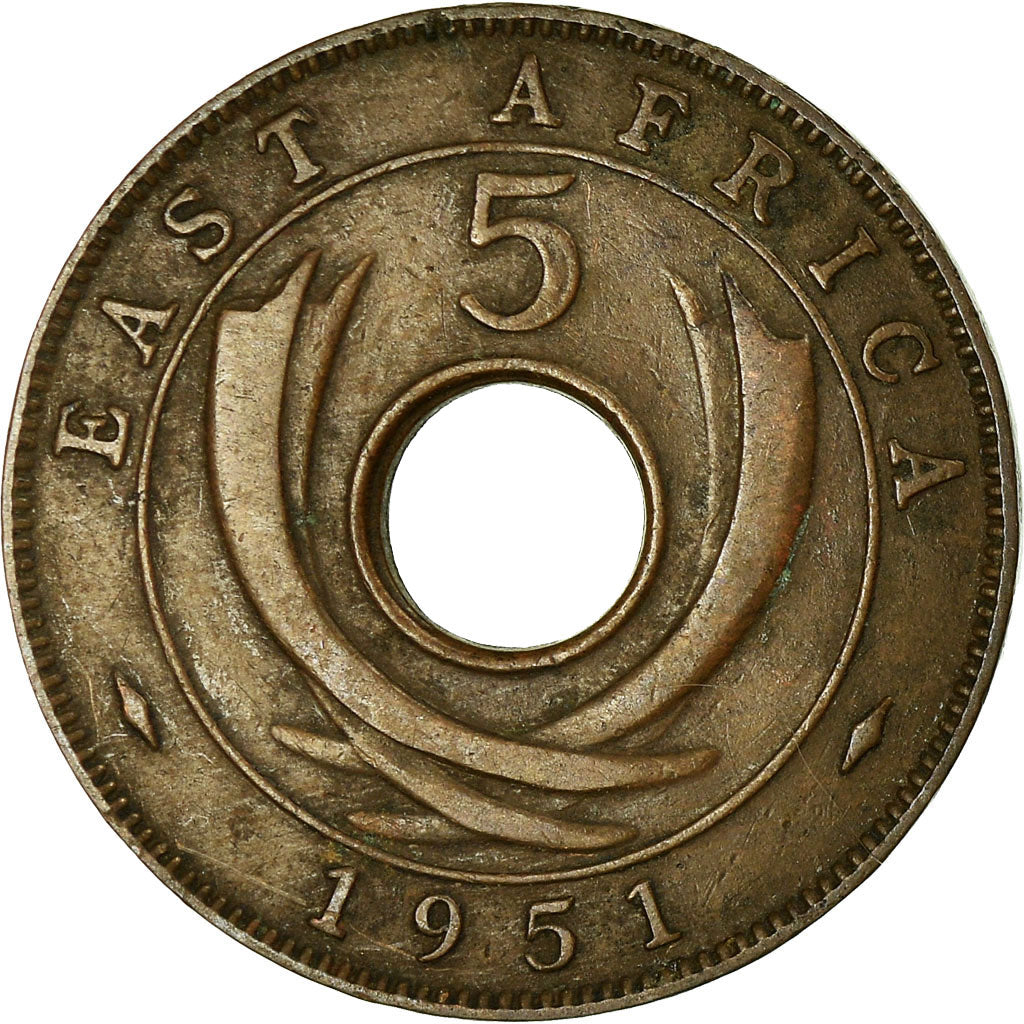Coin, EAST AFRICA, George VI, 5 Cents, 1951, EF(40-45), Bronze, KM:33