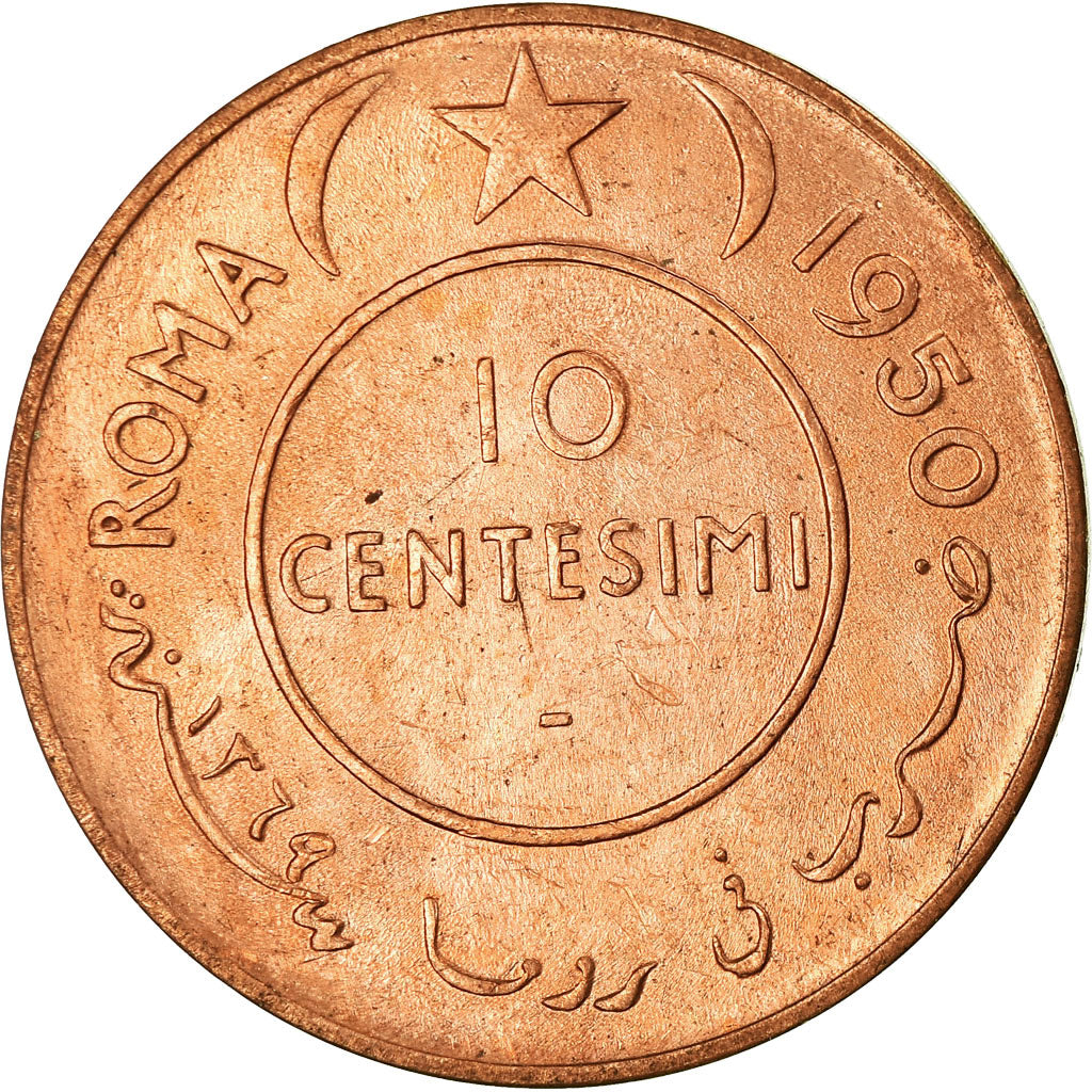 Coin, Somalia, 10 Centesimi, 1950, AU(55-58), Copper, KM:3