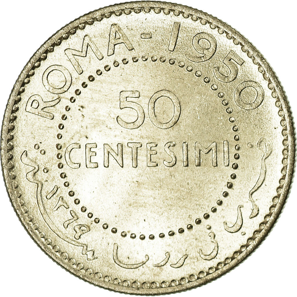 Coin, Somalia, 50 Centesimi, 1950, AU(55-58), Silver, KM:4
