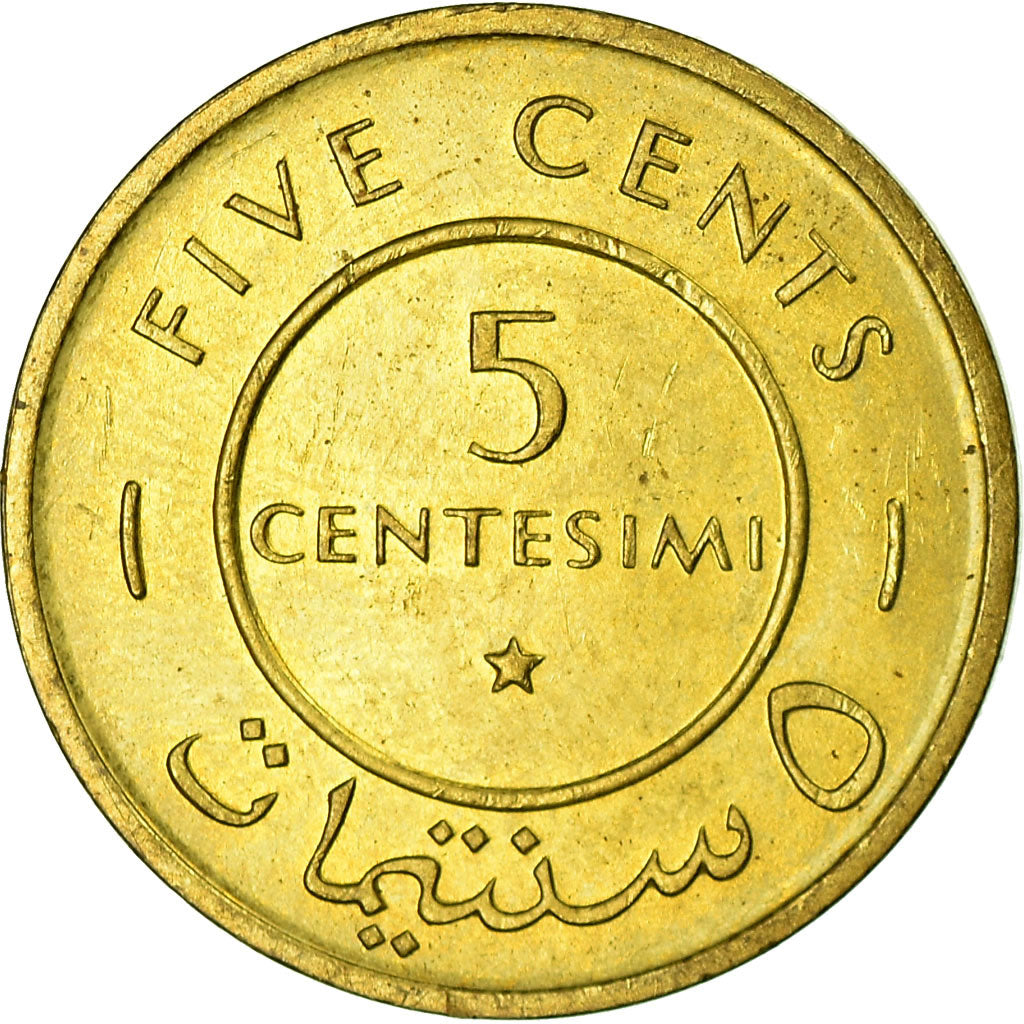 Coin, Somalia, 5 Centesimi, 1967, EF(40-45), Brass, KM:6
