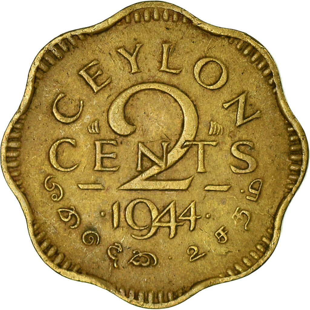 Coin, Ceylon, George VI, 2 Cents, 1944, EF(40-45), Nickel-brass, KM:117