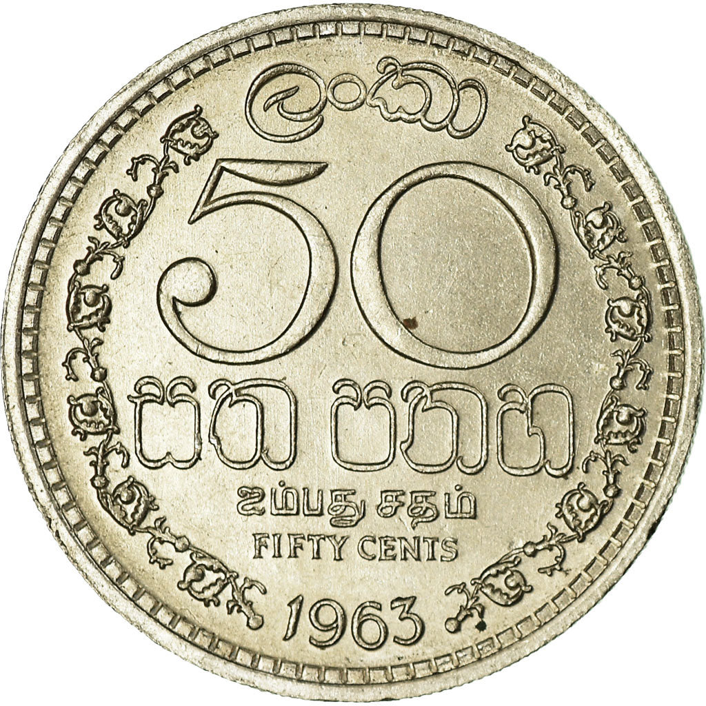 Monnaie, Ceylon, Elizabeth II, 50 Cents, 1963, SUP, Copper-nickel, KM:132