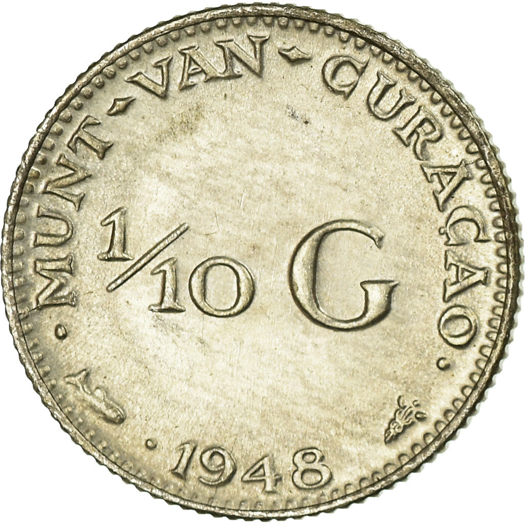 Coin, Curacao, 1/10 Gulden, 1948, EF(40-45), Silver, KM:48