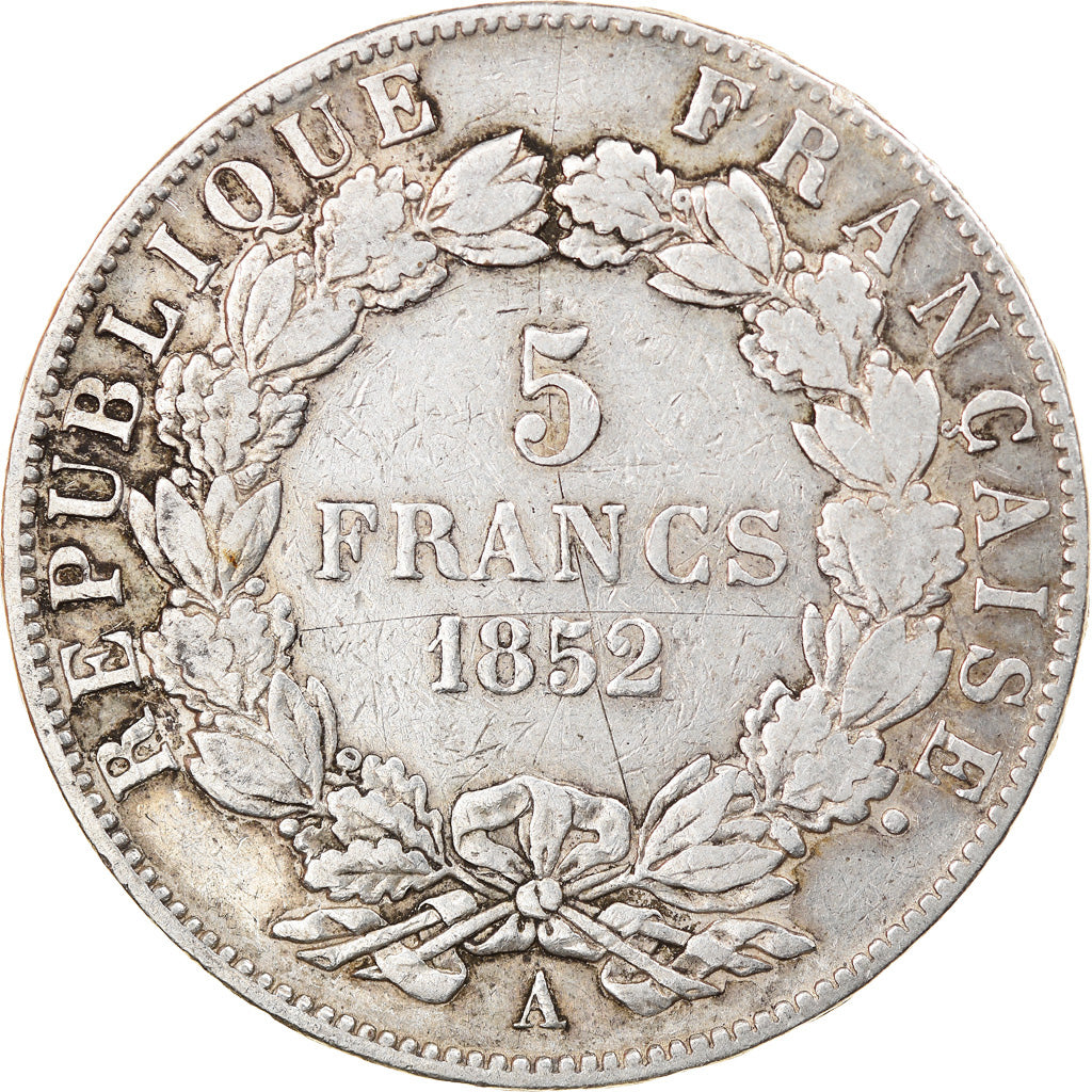 Coin, France, Napoléon III, 5 Francs, 1852, Paris, VF(30-35), Silver, KM:773.1