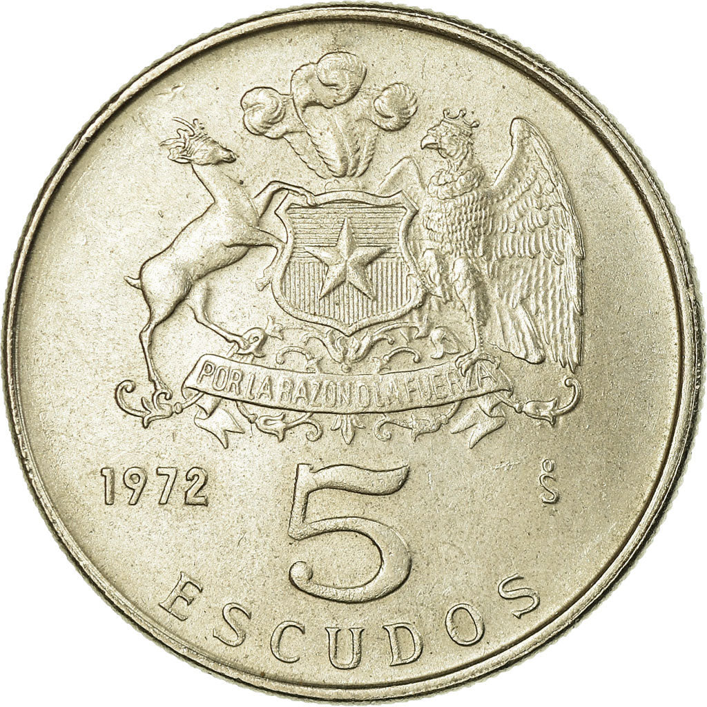 Coin, Chile, 5 Escudos, 1972, EF(40-45), Copper-nickel, KM:199
