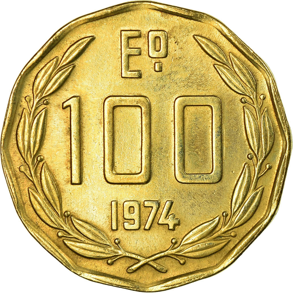 Moneda, Chile, 100 Escudos, 1974, MBC, Níquel - latón, KM:202