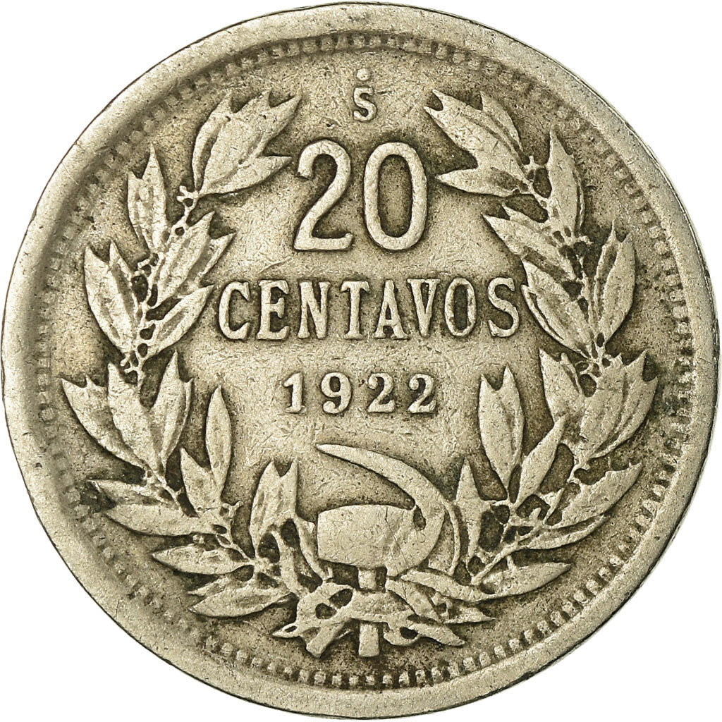Coin, Chile, 20 Centavos, 1922, VF(20-25), Copper-nickel, KM:167.1