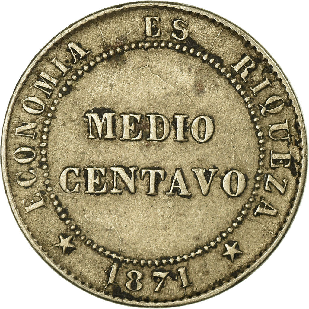 Coin, Chile, 1/2 Centavo, 1871, Santiago, VF(30-35), Copper-nickel, KM:148