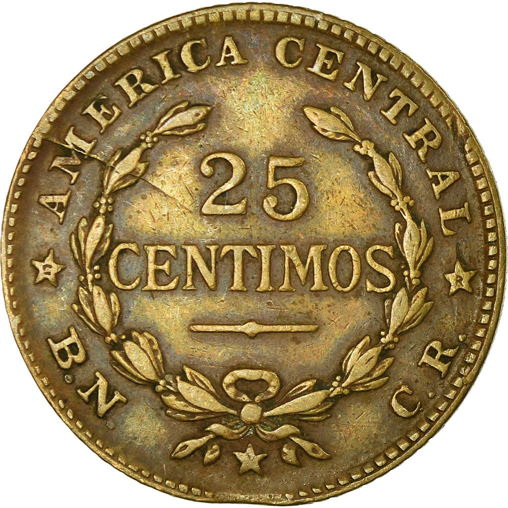 Moneda, Costa Rica, 25 Centimos, 1945, San Jose, BC+, Yellow Brass, KM:181