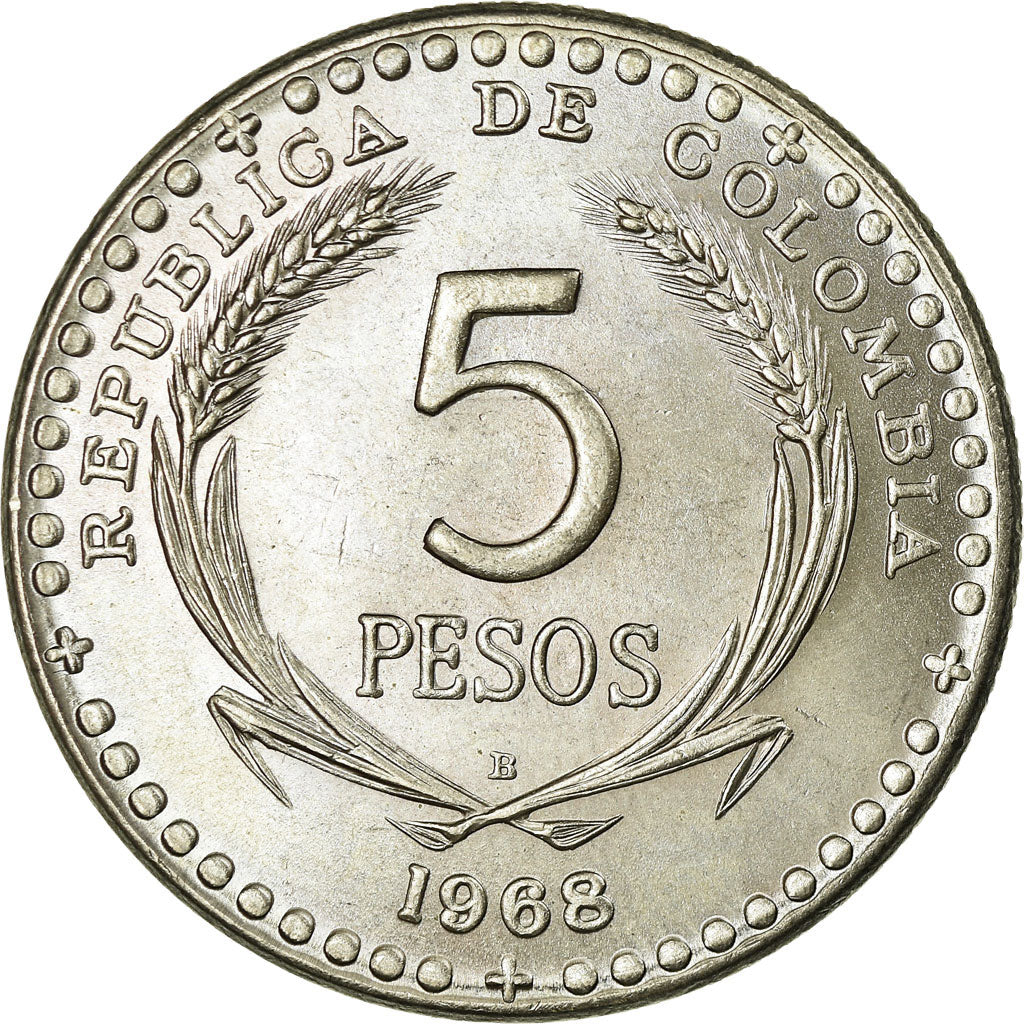 Coin, Colombia, 5 Pesos, 1968, AU(55-58), Copper-nickel, KM:230