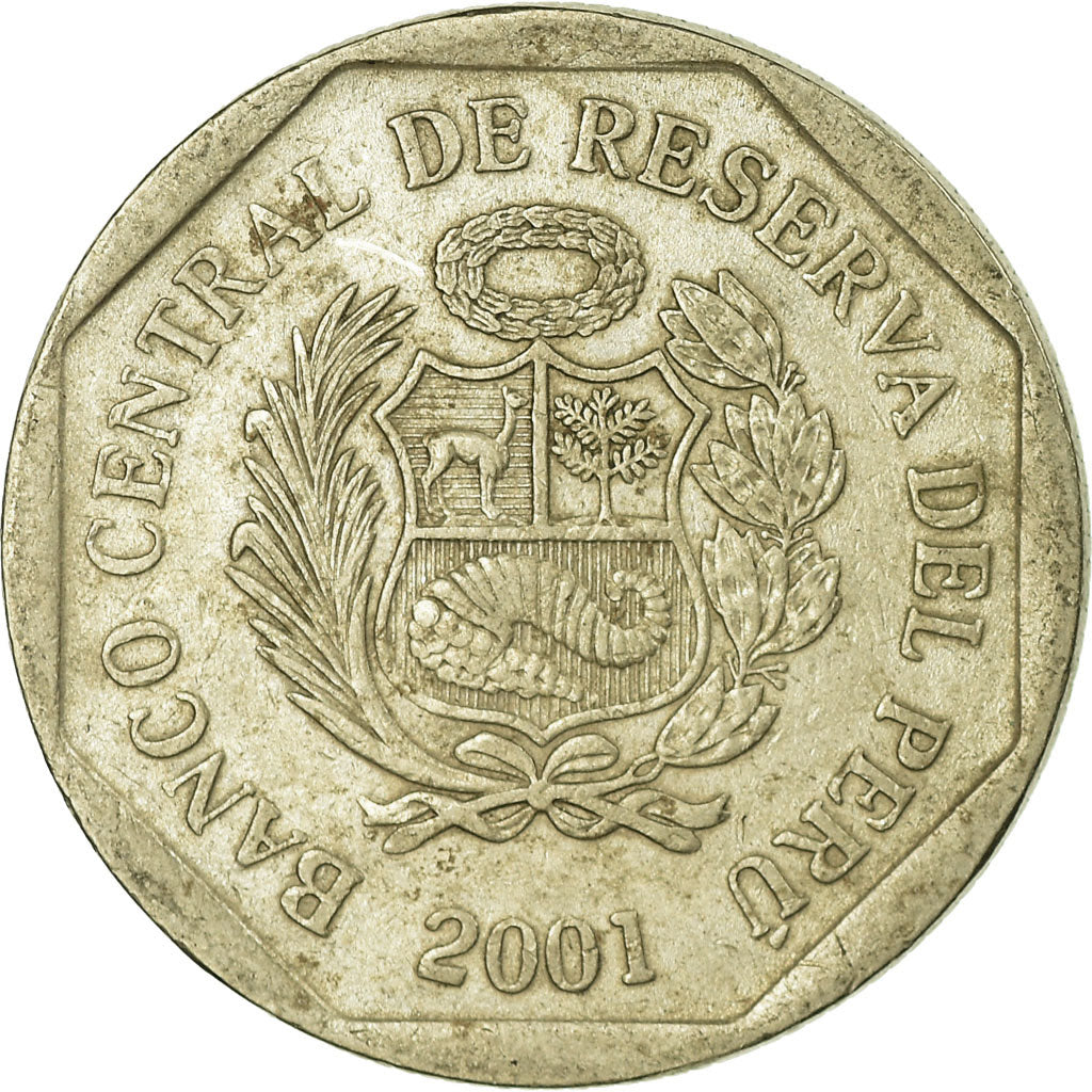 Coin, Peru, 50 Centimos, 2001, Lima, EF(40-45), Copper-Nickel-Zinc, KM:307.3