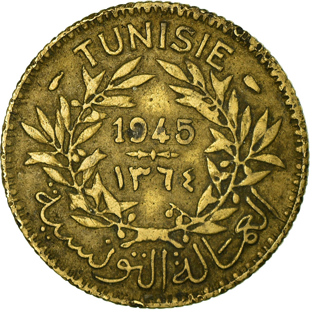 Coin, Tunisia, Muhammad al-Amin Bey, Franc, 1945, Paris, EF(40-45)
