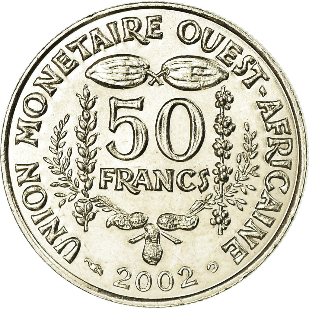 Coin, West African States, 50 Francs, 2002, Paris, EF(40-45), Copper-nickel