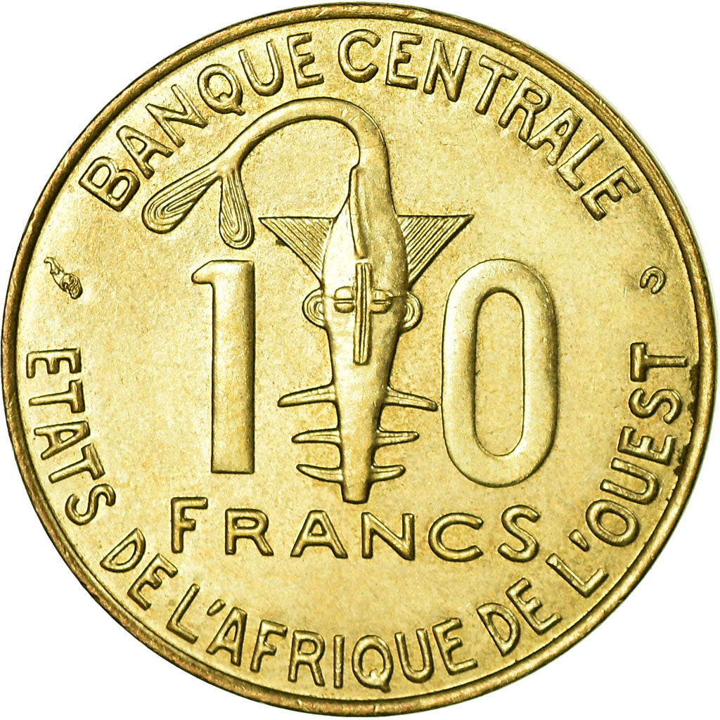 Coin, West African States, 10 Francs, 2001, Paris, EF(40-45), Aluminum-Bronze