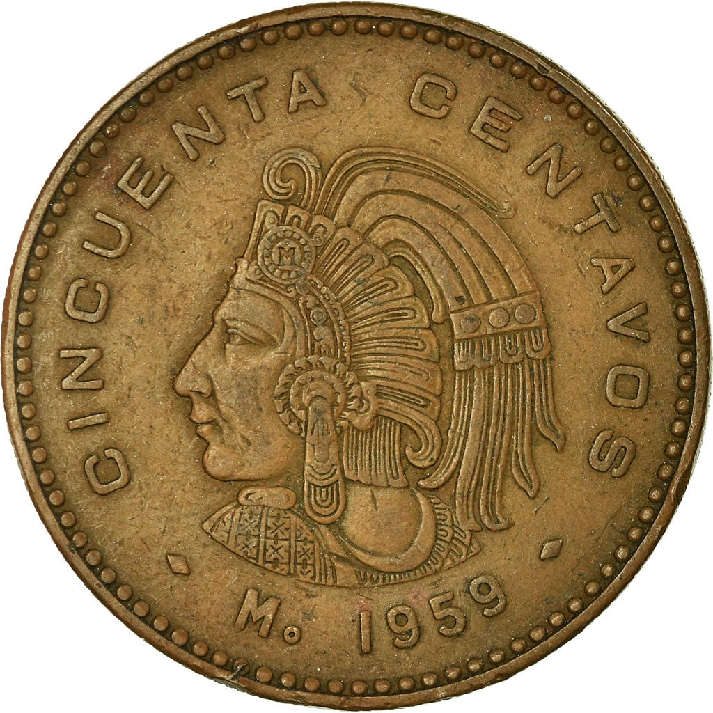 Moneda, México, 50 Centavos, 1959, Mexico City, MBC, Bronce, KM:450