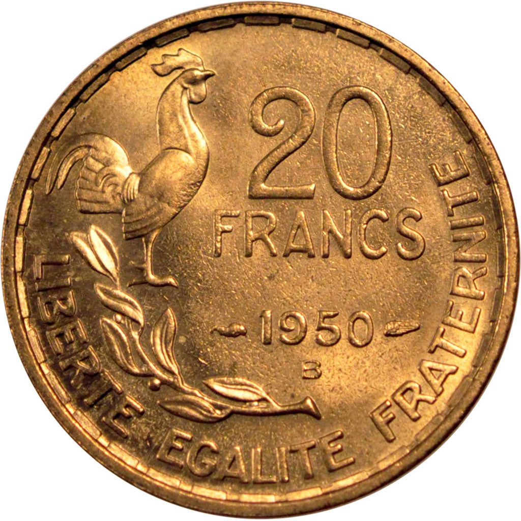 FRANCE, 20 Francs, 1950, Beaumont le Roger, AU(55-58), Cupro-Aluminium, Gadoury.