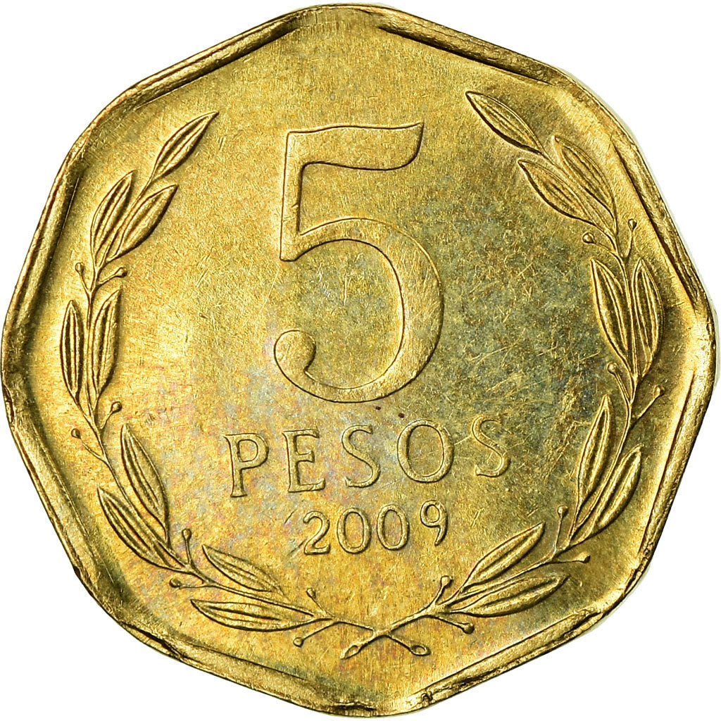 Coin, Chile, 5 Pesos, 2009, Santiago, AU(55-58), Aluminum-Bronze, KM:232