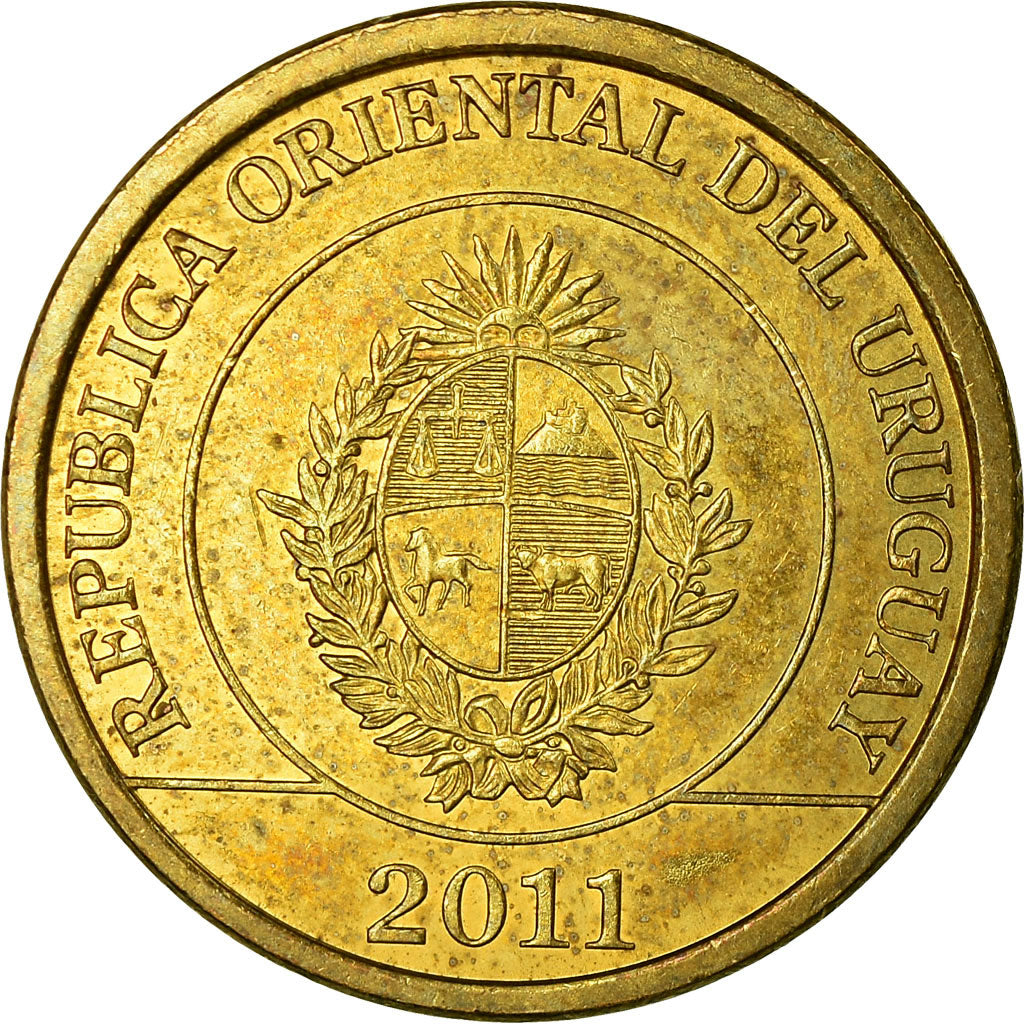 Coin, Uruguay, Un Peso Uruguayo, 2011, EF(40-45), Brass plated steel, KM:135