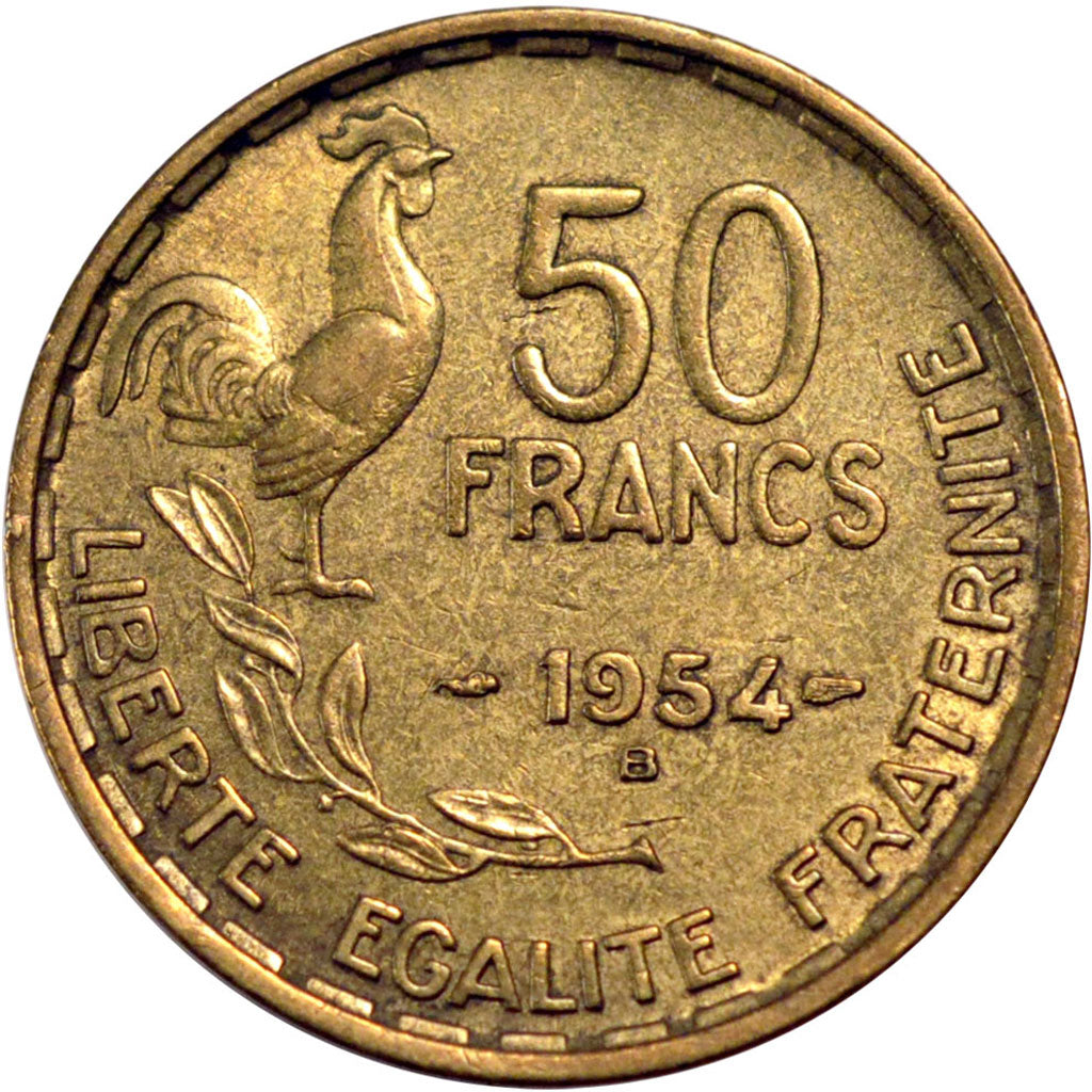 FRANCE, Guiraud, 50 Francs, 1954, Beaumont - Le Roger, KM #918.2, EF(40-45),...