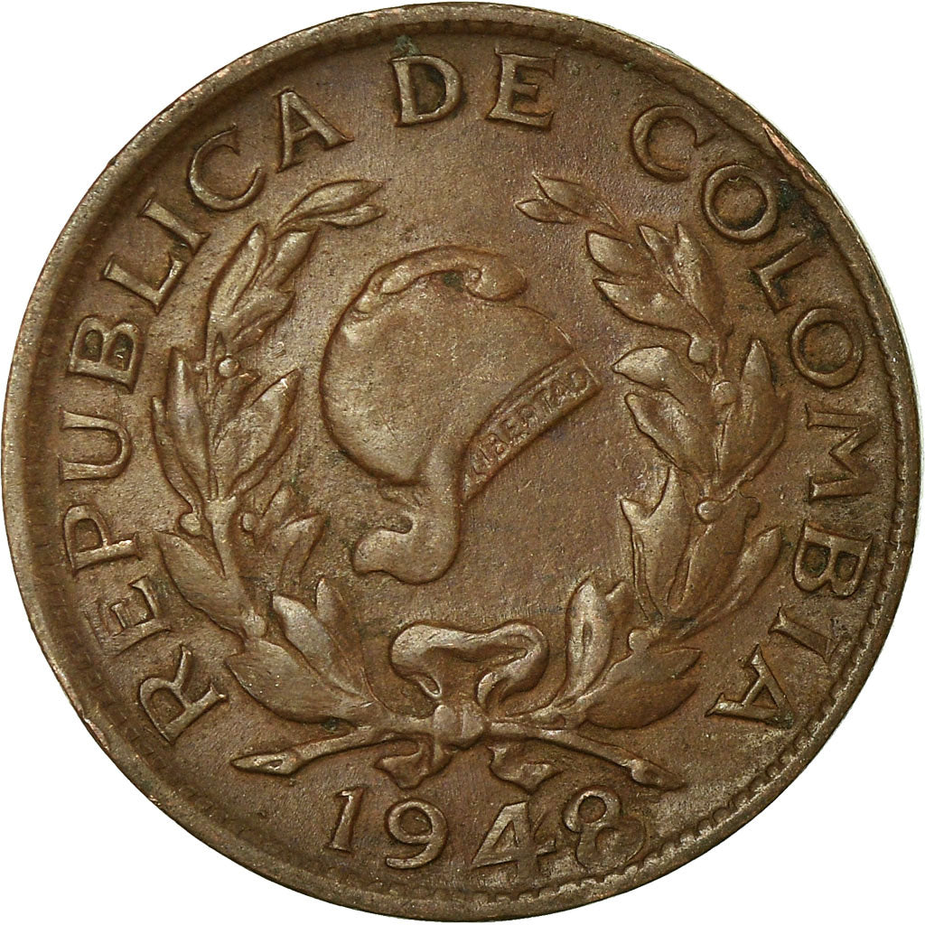 Moneda, Colombia, 2 Centavos, 1948, Bogota, BC+, Bronce, KM:210