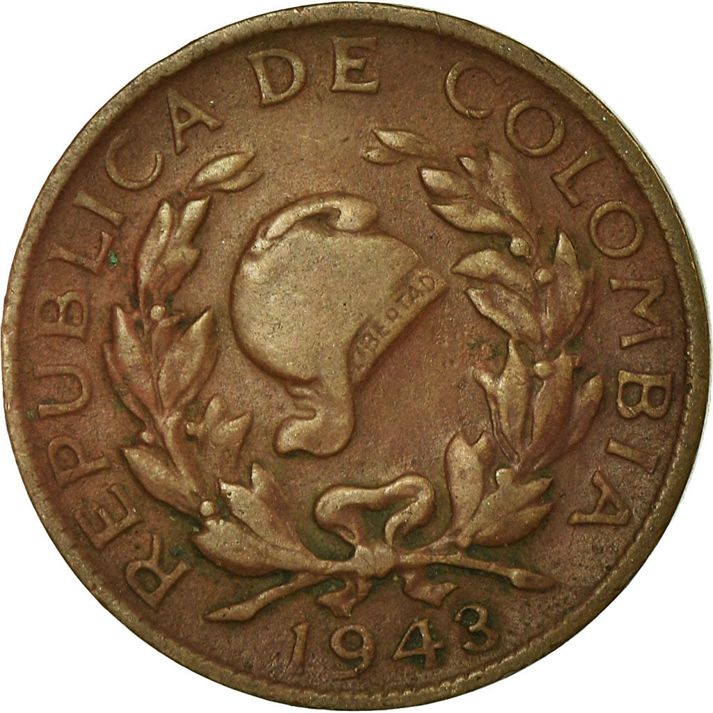 Moneda, Colombia, Centavo, 1943, BC+, Bronce, KM:205