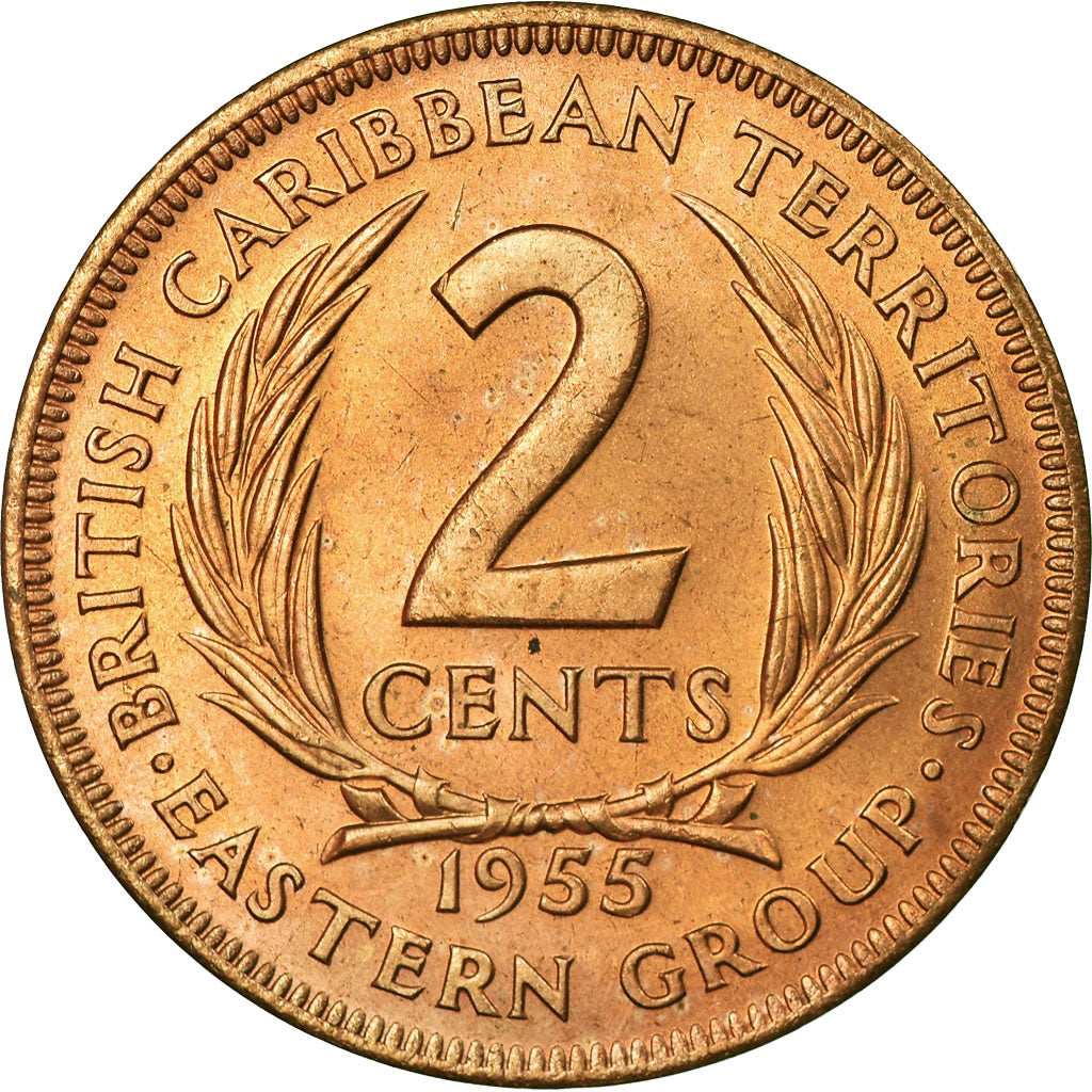 Coin, East Caribbean States, Elizabeth II, 2 Cents, 1955, AU(55-58), Bronze