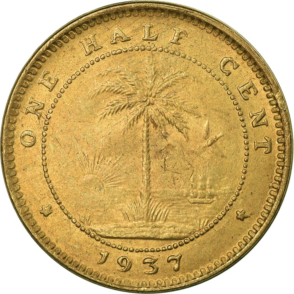 Coin, Liberia, 1/2 Cent, 1937, AU(55-58), Brass, KM:10