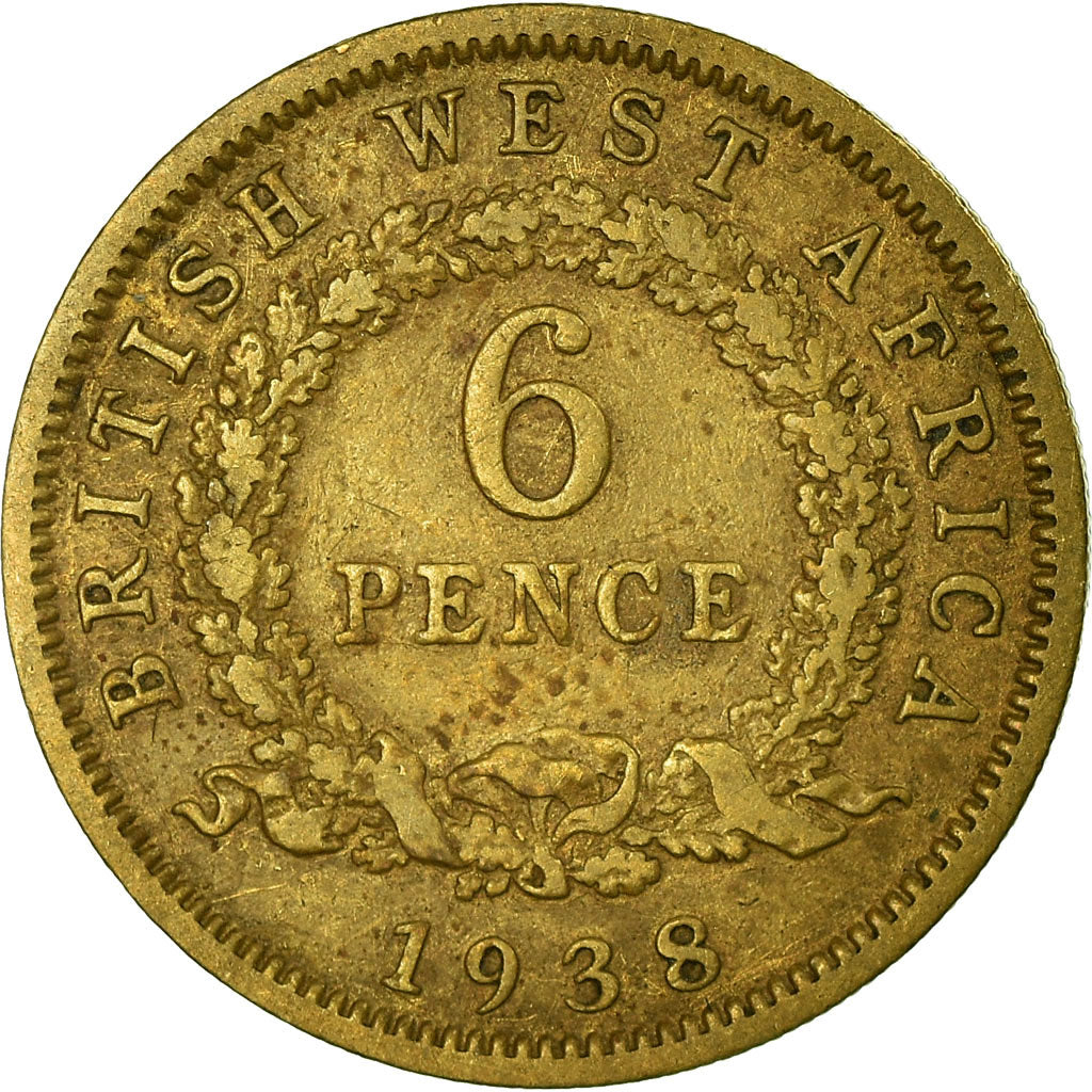 Coin, BRITISH WEST AFRICA, George VI, 6 Pence, 1938, VF(30-35), Nickel-brass