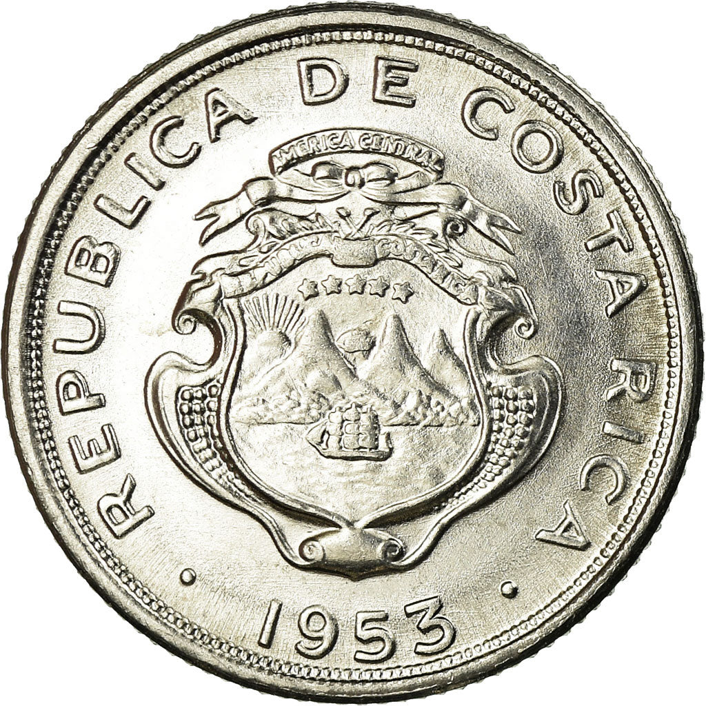 Moeda, Costa Rica, 10 Centimos, 1953, AU(55-58), Aço Inoxidável, KM:185.1a