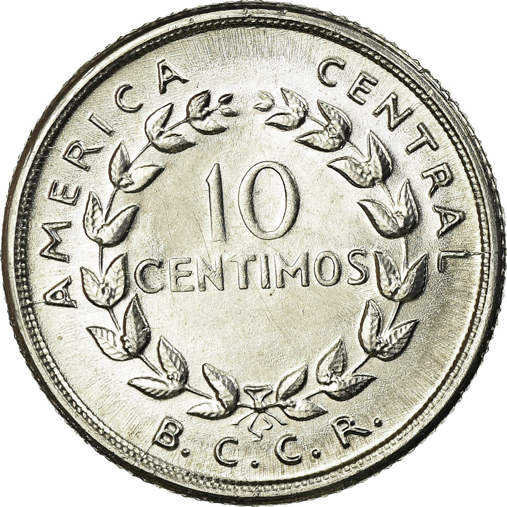 Moeda, Costa Rica, 10 Centimos, 1953, AU(55-58), Aço Inoxidável, KM:185.1a